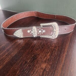 Brown Leather Belt with Silver Accents
